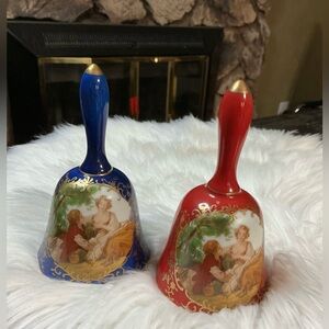 Vintage 1900’s R. S. Prussia Porcelain Dinner Bells set  Blue/ Red 5"H by 3"W